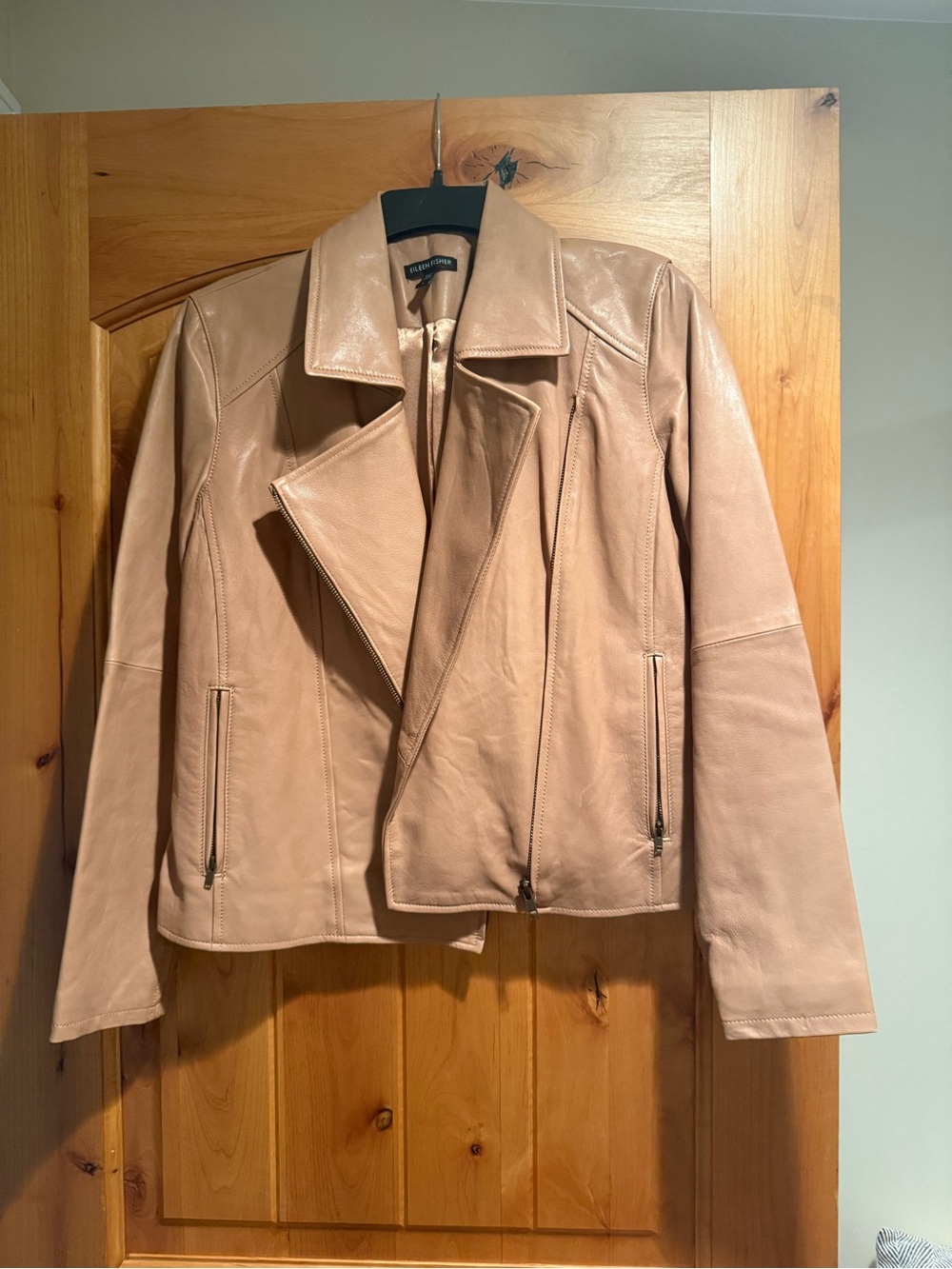 Eileen Fisher Nude Beige Leather Moto Jacket